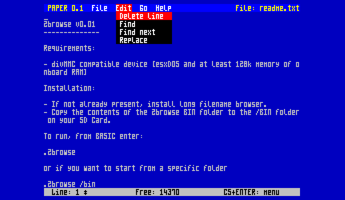 えすページ paper: A Compact ZX Spectrum Text Editor for esxDOS Users